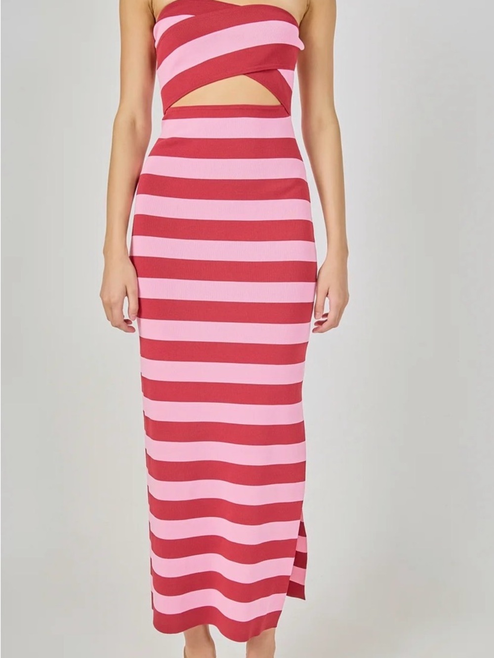 Endless Rose Pink & Red Striped Cutout Strapless Maxi Dress
